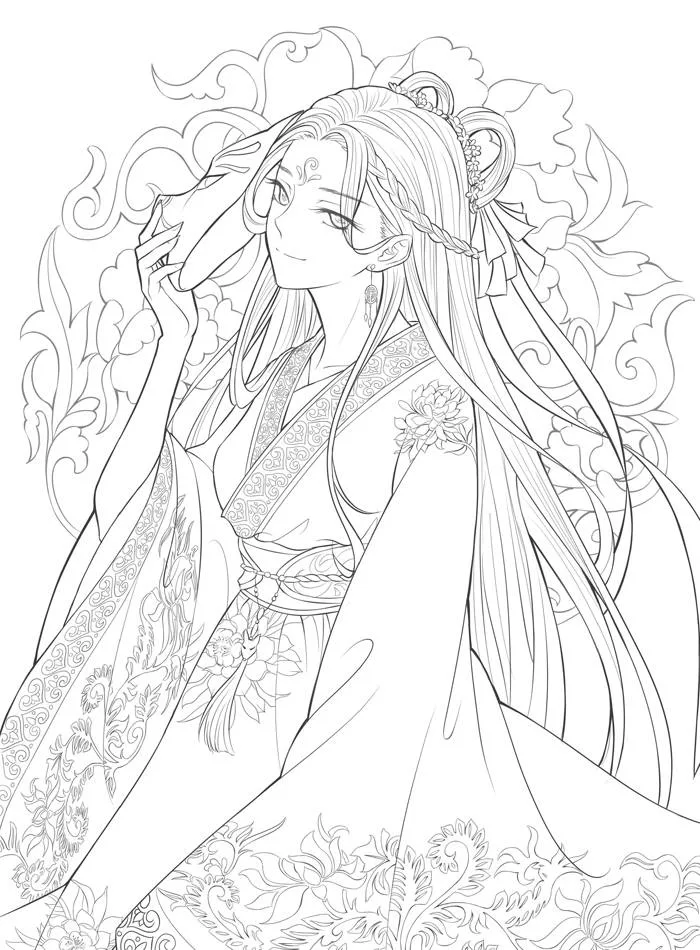 Tranh tô màu anime cổ trang đẹp nhất