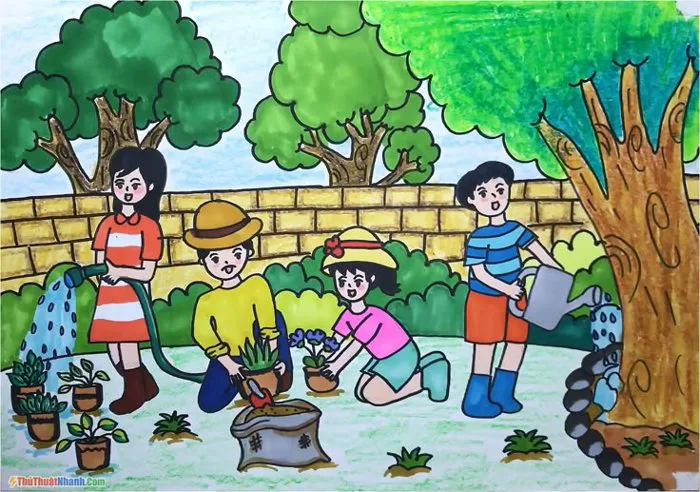 Vẽ tranh Cuộc Sống Quanh Em đơn giản, dễ vẽ, ý nghĩa