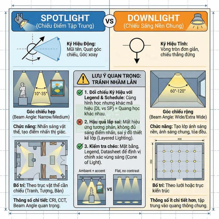 Ký hiệu đèn spotlight là gì? Ý nghĩa trong bản vẽ kỹ thuật