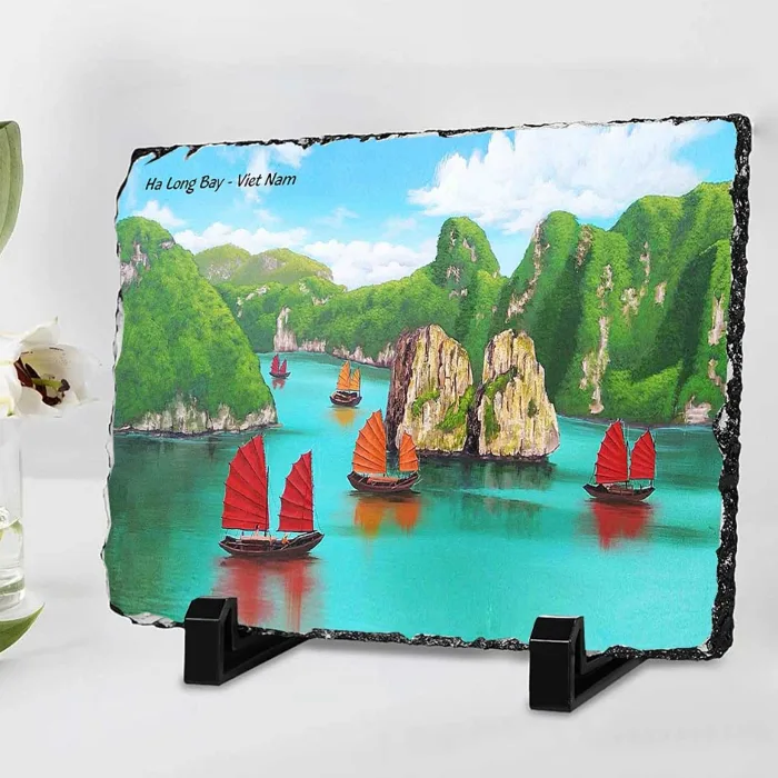 Tranh đá thiên nhiên in hình vẽ danh lam thắng cảnh quê hương, quà tặng lưu  niệm du lịch Việt Nam