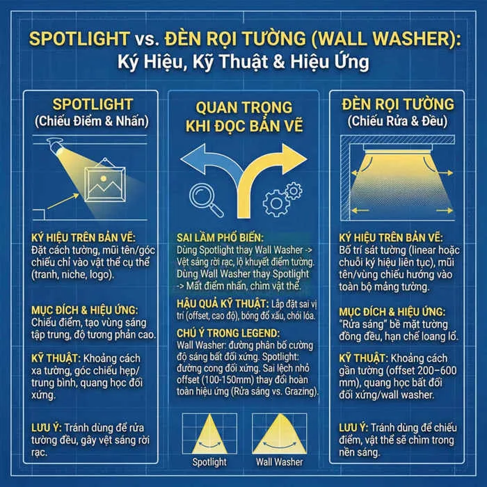 Ký hiệu đèn spotlight là gì? Ý nghĩa trong bản vẽ kỹ thuật