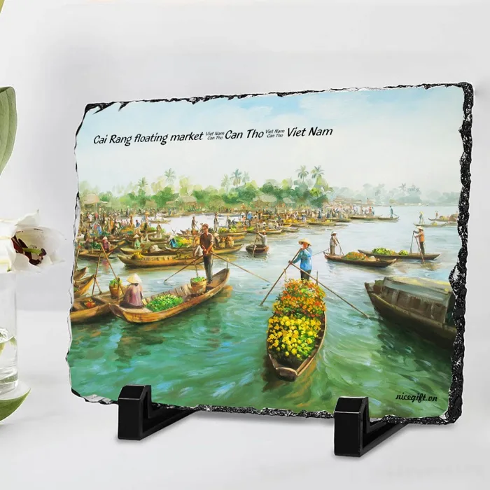 Tranh đá thiên nhiên in hình vẽ danh lam thắng cảnh quê hương, quà tặng lưu  niệm du lịch Việt Nam