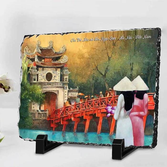 Tranh đá thiên nhiên in hình vẽ danh lam thắng cảnh quê hương, quà tặng lưu  niệm du lịch Việt Nam