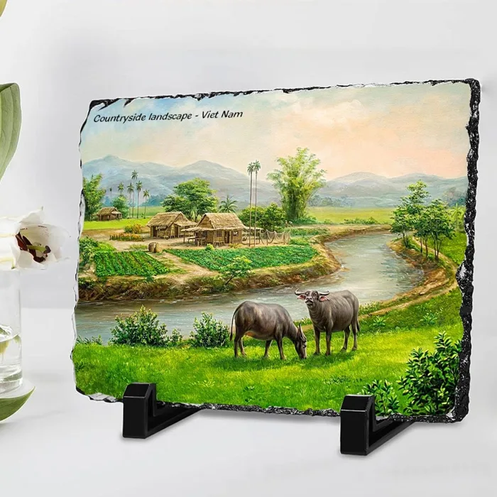 Tranh đá thiên nhiên in hình vẽ danh lam thắng cảnh quê hương, quà tặng lưu  niệm du lịch Việt Nam