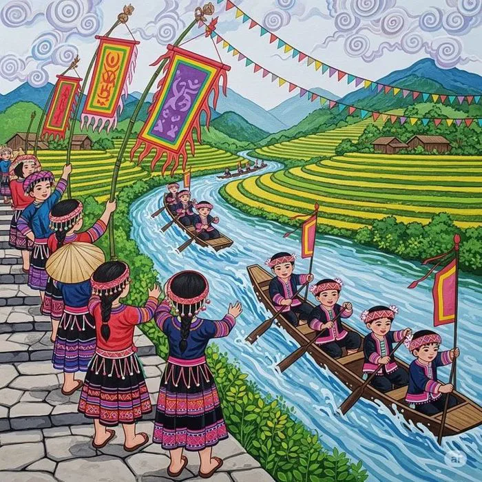 Vẽ tranh lễ hội đua thuyền siêu vui và siêu dễ cho học sinh | Tranh Vẽ tranh lễ hội đua thuyền siêu vui và siêu dễ cho học sinh | Tranh