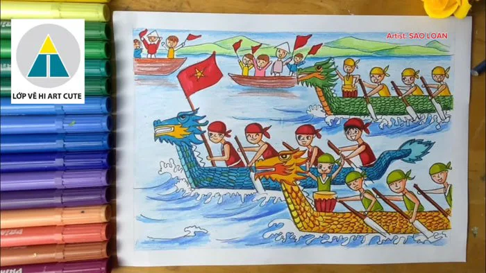 Hướng dẫn vẽ tranh lễ hội đua thuyền | Vẽ tranh lễ hội truyền thống Hướng dẫn vẽ tranh lễ hội đua thuyền | Vẽ tranh lễ hội truyền thống