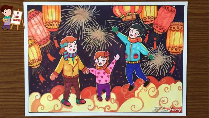 Vẽ tranh đề tài lễ hội | Vẽ lễ hội đèn lồng Hội An | Vẽ lễ hội quê em