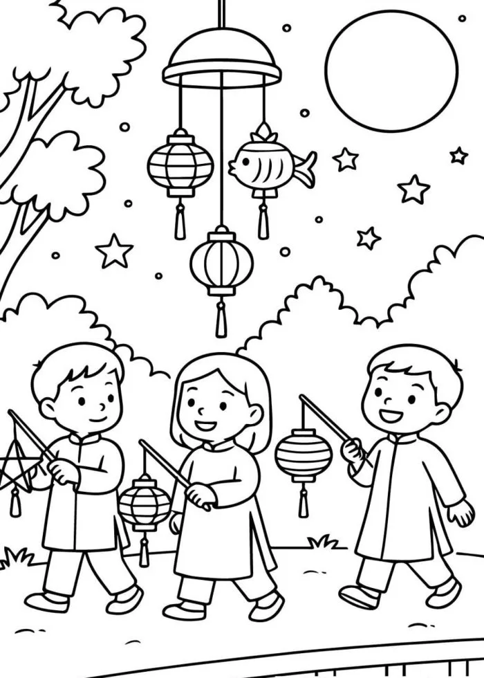 20 bức tranh tô màu lễ hội Trung thu, bé hòa cùng không khí rước ...