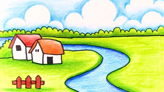 Vẽ Tranh ĐỀ TÀI : PHONG CẢNH đơn giản mà ĐẸP | how to draw beautiful  scenery with crayon
