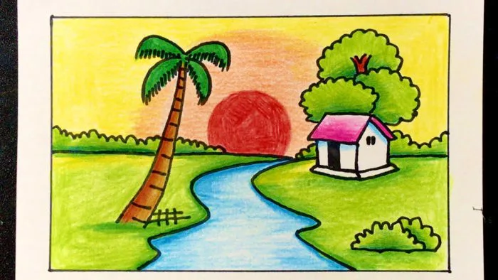 Vẽ Tranh Đề Tài Phong Cảnh Bình Minh ĐƠN GIẢN MÀ ĐẸP | how to draw sunrise  scenery