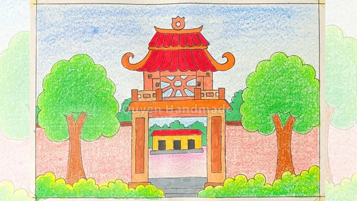 Vẽ tranh di tích lịch sử | Hình ảnh di tích trong sáng tạo mĩ thuật | Vẽ  Văn Miếu Quốc Tử Giám