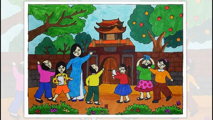 Vẽ tranh lớp em đi tham quan danh lam thắng cảnh | Vẽ tranh đi thăm di tích  lịch sử Đất Nước