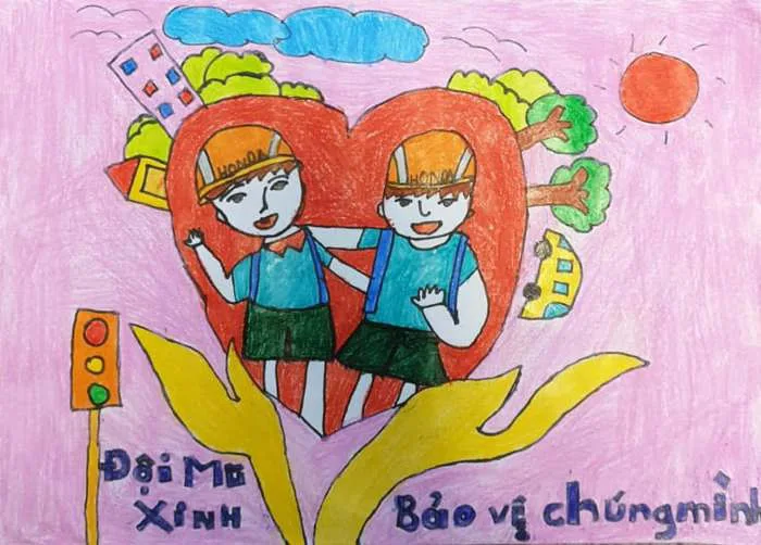 Vẽ tranh đội mũ xinh bảo vệ chúng mình Vẽ tranh đội mũ xinh bảo vệ chúng mình