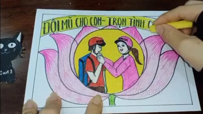 Vẽ tranh an toàn giao thông đội mũ bảo hiểm đơn giản và đẹp Vẽ tranh an toàn giao thông đội mũ bảo hiểm đơn giản và đẹp