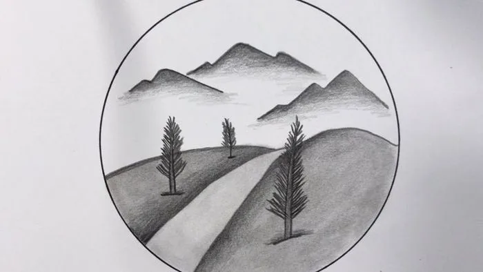How to Draw Easy Scenery in a Circle Frame | Simple and Beautiful | Tranh  phong