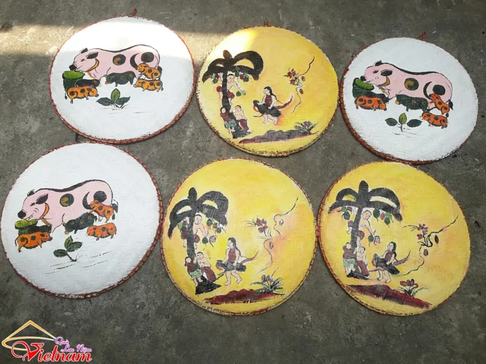 Mẹt tre vẽ tranh Đông Hồ - dân gian - Loại trung (D=35 cm)