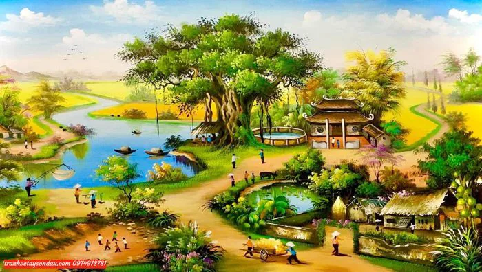 Tranh đồng quê, tranh sơn dầu đồng quê việt nam sv2 - Tranh Sơn Dầu Hà Nội- Tranh Hà Nội