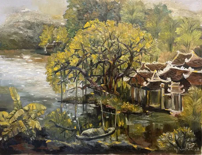 Tranh phong cảnh làng quê, cảnh đẹp đồng quê Việt Nam