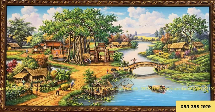 Tranh đồng quê cây đa cổng làng, tranh đồng quê đẹp ý nghĩa - Tranh Sơn Dầu  66