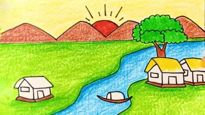 Hướng dẫn vẽ tranh phong cảnh làng quê đơn giản, đẹp nhất
