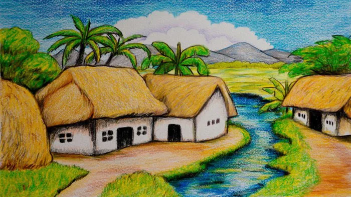Vẽ tranh phong cảnh đồng quê | Cách vẽ tranh phong cảnh quê hương