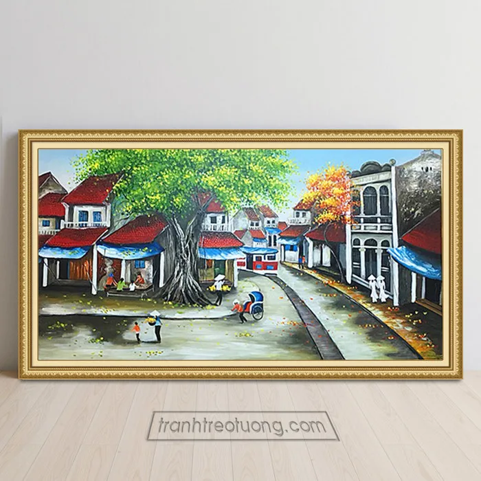 Mẫu tranh vẽ phố cổ Hà Nội và đường tàu điện TPC397