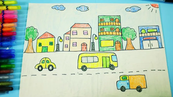 Cách vẽ phố đơn giản cho trẻ mầm non / How to draw street ( simple for kids)