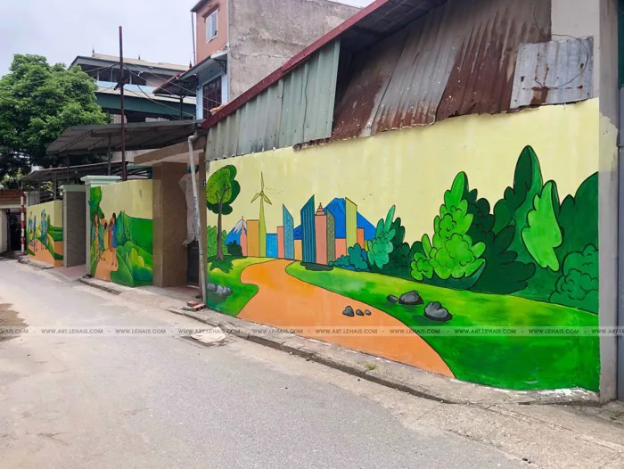 Vẽ tranh tường đường phố với nội dung tuyên truyền bảo vệ môi trường tại Ngô