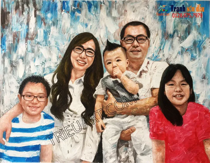 vẽ chân dung gia đình, đắp bay theo yêu cầu - xưởng cung cấp tranh đẹp
