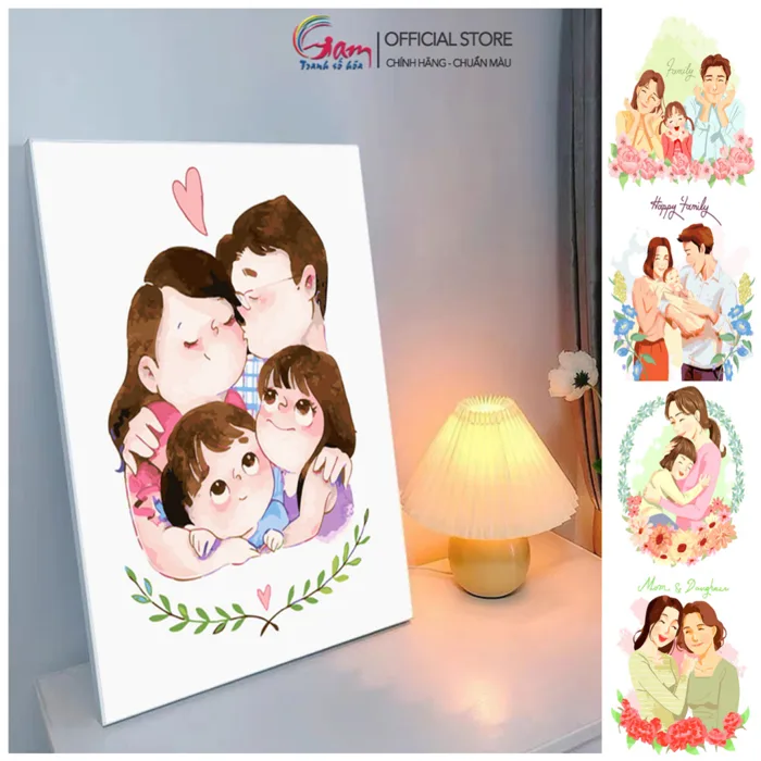 Tranh tô màu theo số Gam Bộ tranh gia đình hạnh phúc đơn giản dễ vẽ |  Shopee Việt Nam