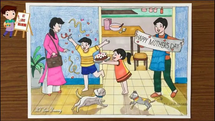 Vẽ tranh đề tài gia đình | Vẽ tranh ngày 8/3 | Vẽ tranh tặng mẹ | Vẽ tranh  mừng sinh nhật mẹ