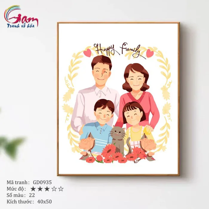 Tranh tô màu số hóa GAM gia đình hạnh phúc cute đơn giản dễ vẽ GD0935 Happy  family có khung | Shopee Việt Nam