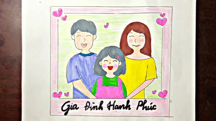 Vẽ Gia đình em | Vẽ tranh Gia đình 3 người | Draw a family of 3 members
