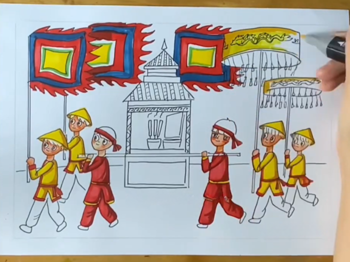 Hướng dẫn cách vẽ tranh giỗ tổ hùng vương đơn giản - Artnam