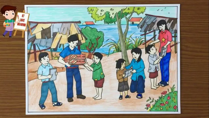 Vẽ tranh cuộc sống quanh em: Quan tâm chia sẻ với trẻ em vùng bão lũ!!