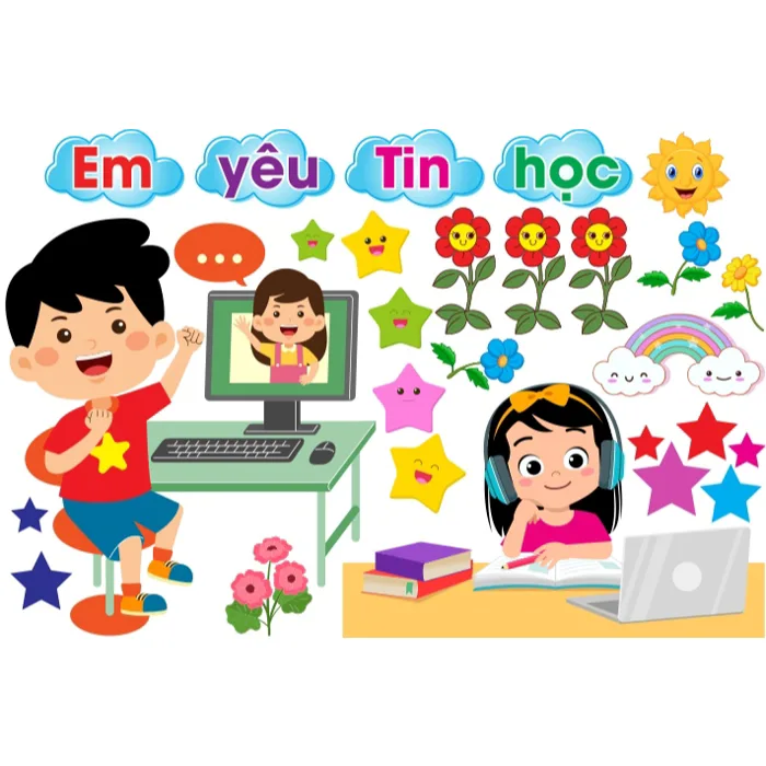 Tranh decan trang trí Trường học - tranh trang trí phòng TIN HỌC
