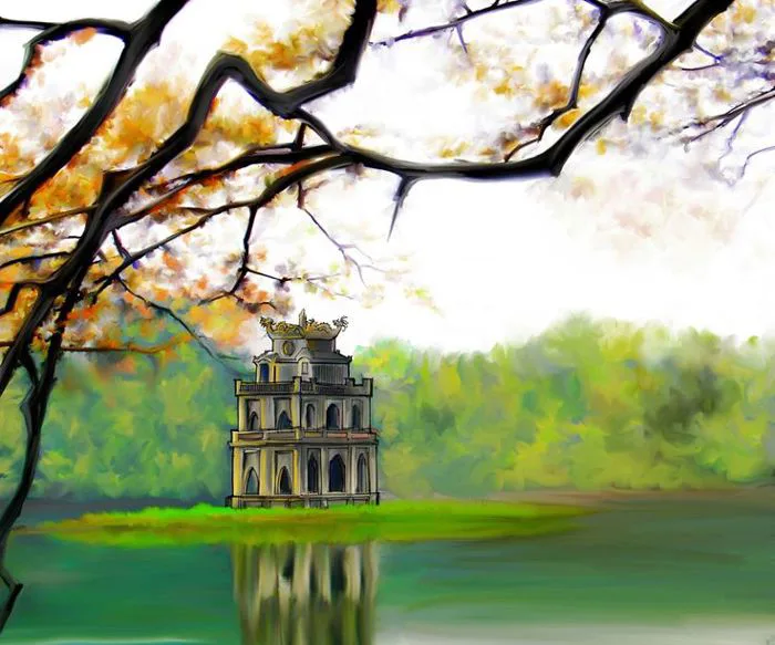 Tranh Vẽ Hồ Gươm Tĩnh Lặng | Hồ gươm hà nội art, Cảnh đẹp hà nội,