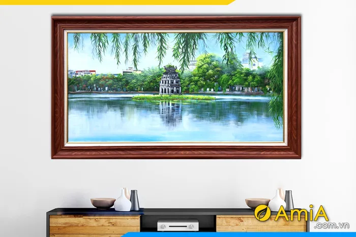 Tranh sơn dầu vẽ phong cảnh Hồ Gươm buổi sớm mai AmiA TSD 494