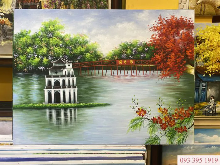 Tranh hồ gươm tranh sơn dầu hồ hoàn kiếm