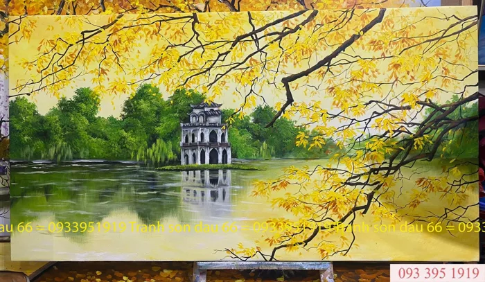 Tranh sơn dầu Hồ Gươm, tranh quà tặng hồ gươm đẹp - Tranh Sơn Dầu