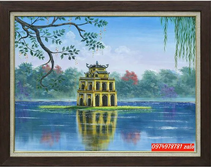 Tranh hồ gươm, tranh hồ gươm Tháp Rùa - Tranh Sơn Dầu Hà Nội-Tranh Hà Nội