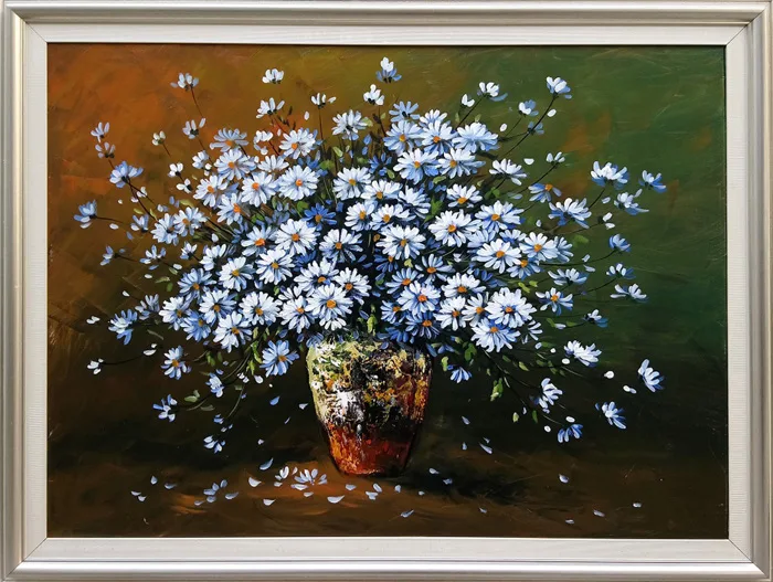 tranh hoa cúc họa mi (70x90 cm) Mã H04 - Tranh Sơn Dầu Vẽ Tay - Tranh Sơn  Mài - Tường Lam ART - 0964455796