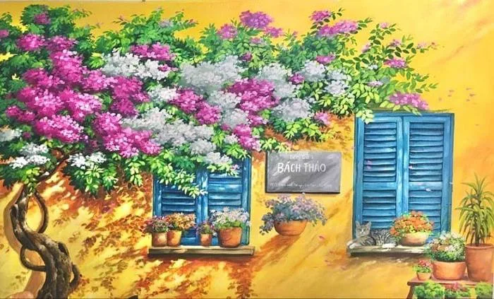 Top 20 mẫu vẽ tranh tường hoa giấy đẹp ấn tượng độc đáo - Vẽ tranh tường Hà  Nội