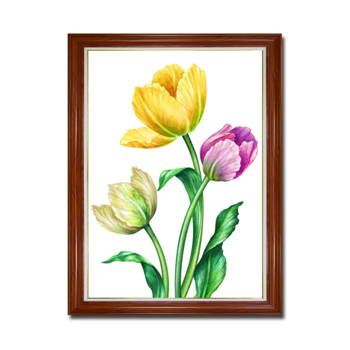 Mẫu tranh đẹp khổ dọc vẽ hoa tulip màu nước HTL251
