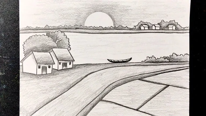 hướng dẫn vẽ tranh đề tài phong cảnh làng quê bằng bút chì | how to draw  scenery with pencil