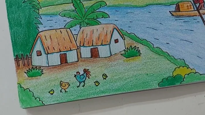 Vẽ tranh phong cảnh làng quê đon giản | Phong cảnh làng quê Việt Nam