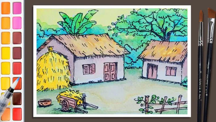 Dạy vẽ tranh phong cảnh làng quê đơn giản từng bước dễ hiểu