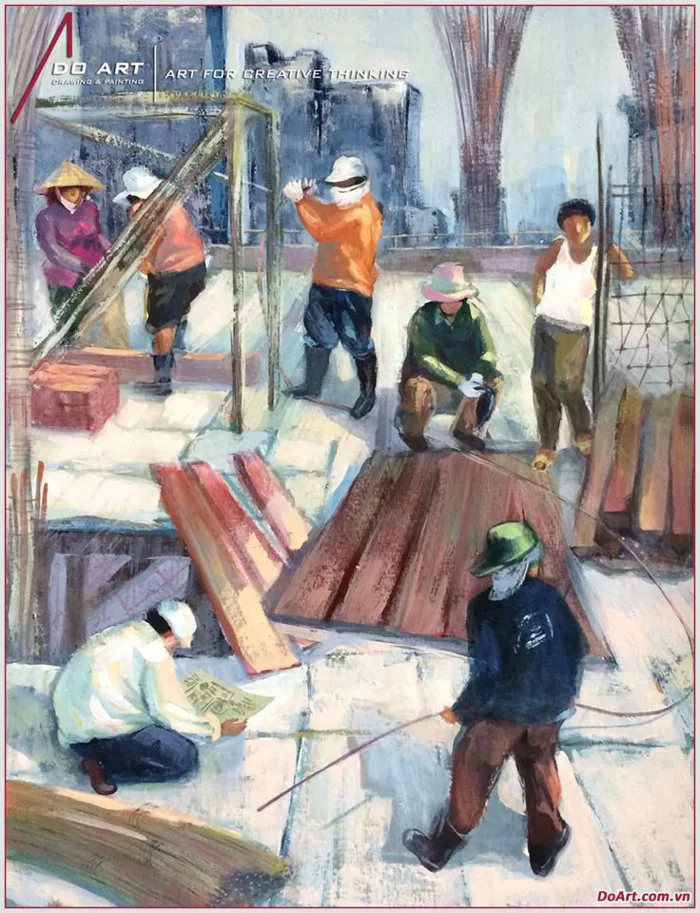 Hướng dẫn vẽ tranh bố cục nhiều người - Lao động sản xuất