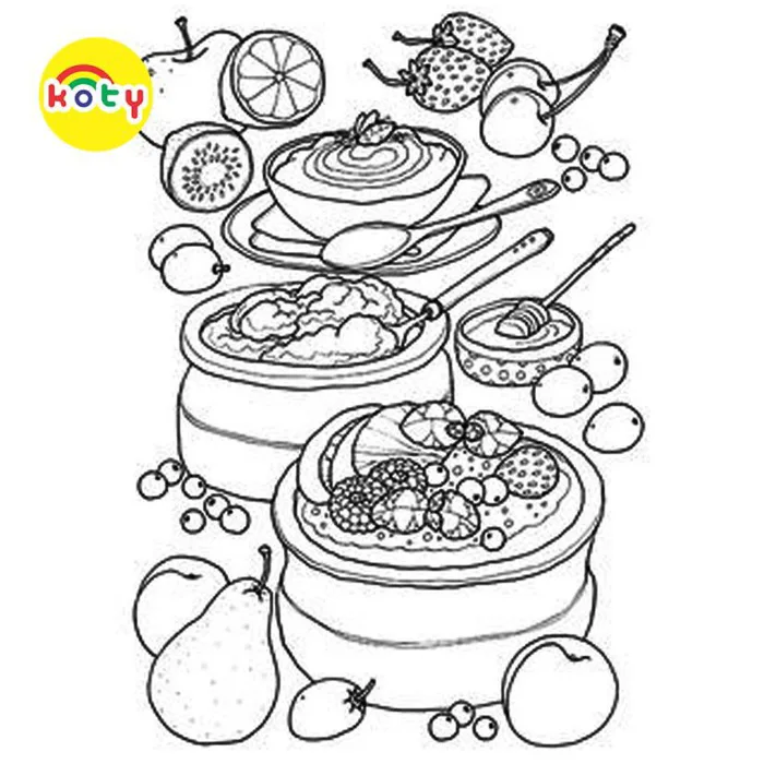 Bộ Tranh tô màu, màu nước chủ đề ĐỒ ĂN cho bé tập sáng tạo -  Vetranhtomau.com