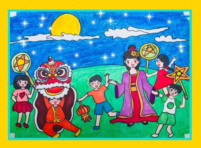 Những bức hình vẽ tranh đề tài lễ hội Tết Trung thu đơn giản mà đẹp